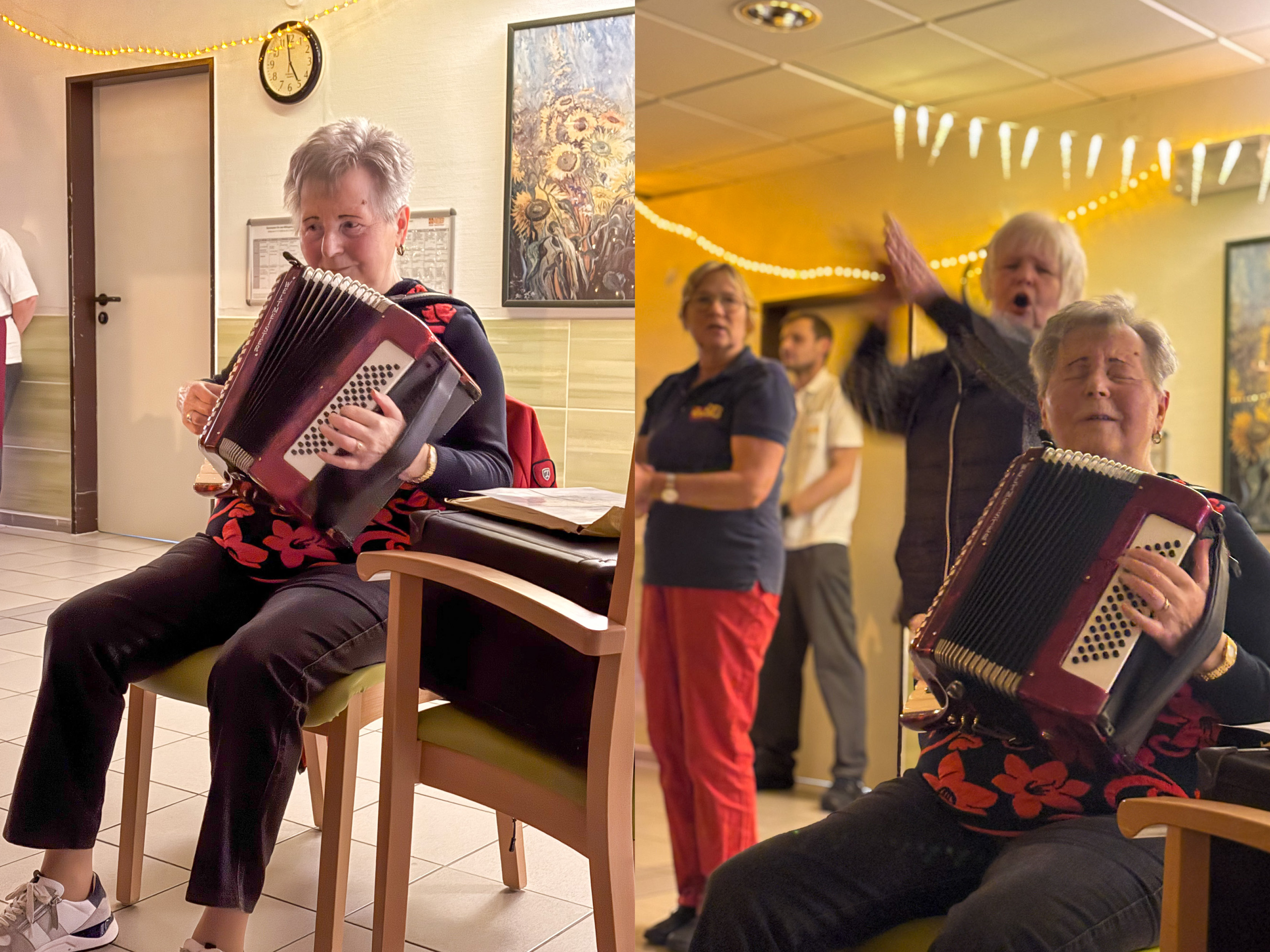 84 Jahre alt und kein Stück leise - mit ihrem Akkordeon begeisterte unsere Bewohnerin alle Anwesenden!